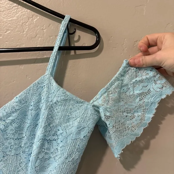 Guess Light Blue Lace Off The Shoulder Spaghetti Strap Dress - Image 3