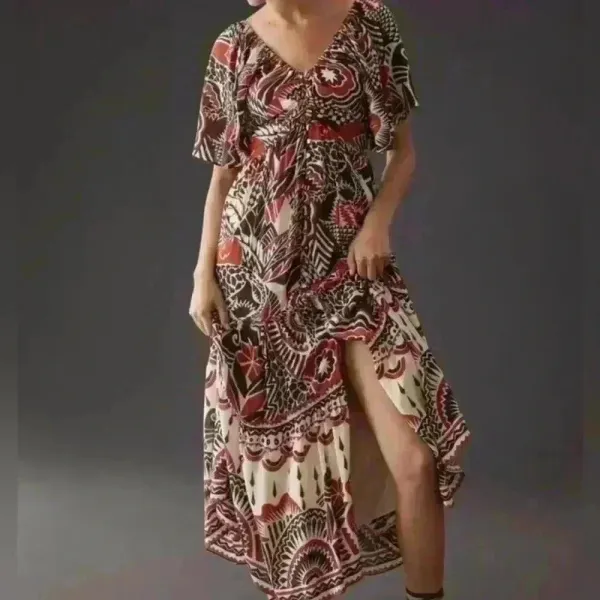 Anthropologie Maxi Tiered Dress Small Brown‎ Orange Bohemian Cutout Boho $180 - Image 3
