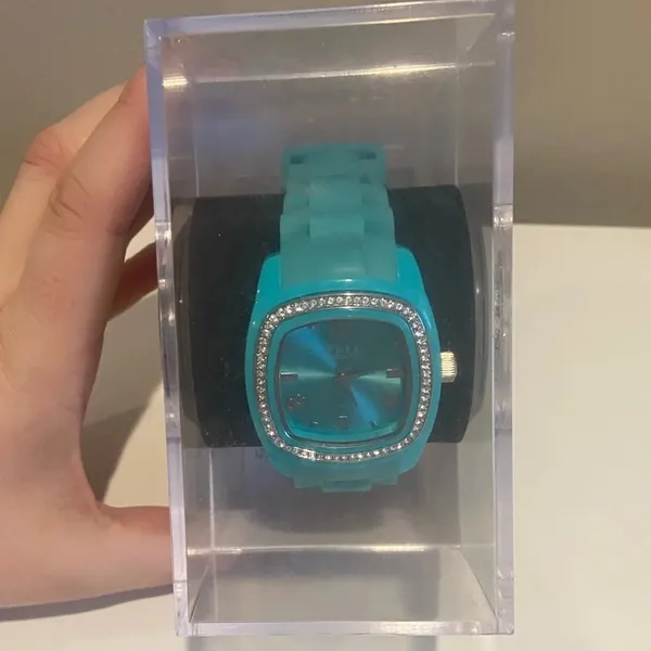 TKO Square‎ Face Watch with Silicone and Rhinestones Aqua Blue EUC - Image 8