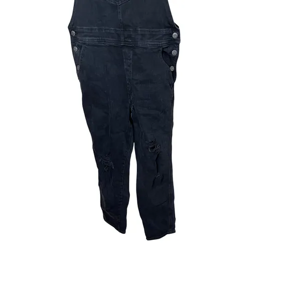 Old Navy Distressed Black Denim Overalls Ripped Knee Pockets Casual‎ Women's 8 - Image 3