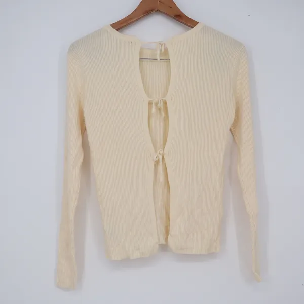 Threadbare Top Womens 8 Open Back Ribbed Knit Cream Long Sleeve Excellent - Image 3