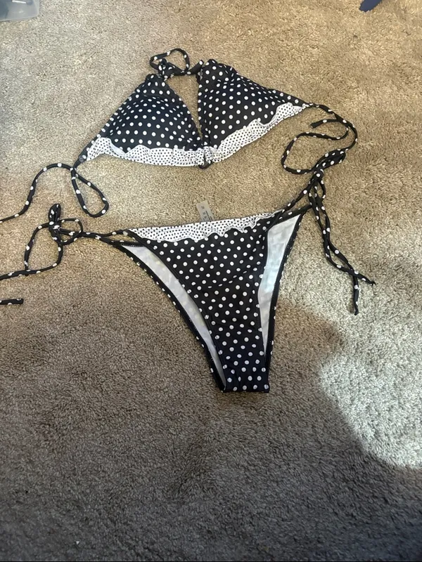 Amazon Black and White Polka Dot Tie Bikini Set size xl - Image 3