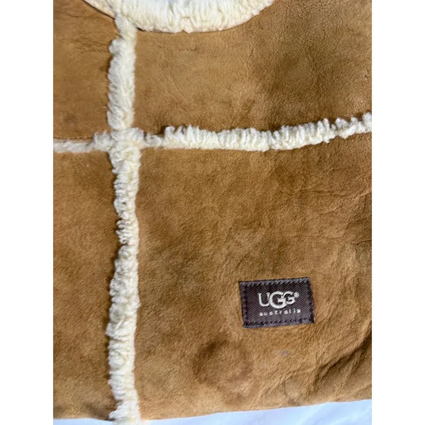 UGG Australia Chestnut Suede Shearling Trim Crossbody Hobo Bag Brown Leather - Image 3