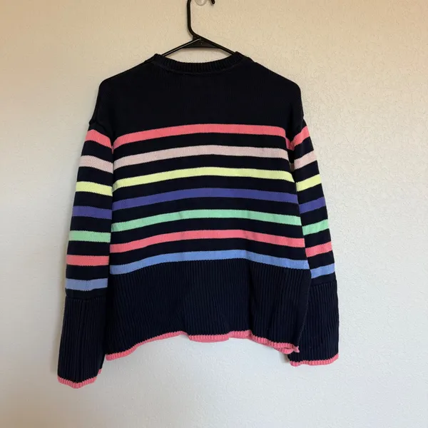 Gap Womens Navy Multi Color Striped Cotton Crewneck Knit Sweater Side Slit Small - Image 2