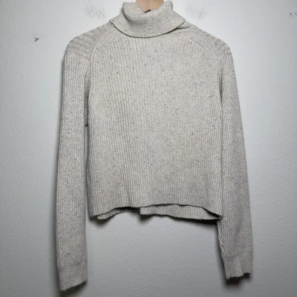 Marine Layer Womens Isla Knit Turtleneck Sweater S Cream Ribbed Donegal‎ Speckle - Image 9