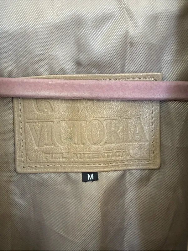 Vintage Victoria Genuine Leather Jacket M Taupe Minimalist Y2K Zip Quiet Luxury - Image 4