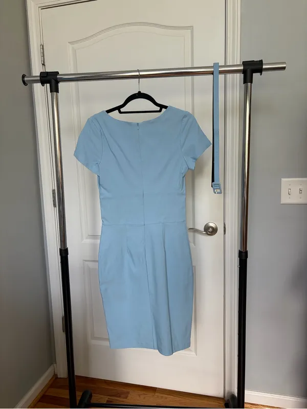 Amazon Light Blue Pleated Scoop Neck Midi Dress - Image 3