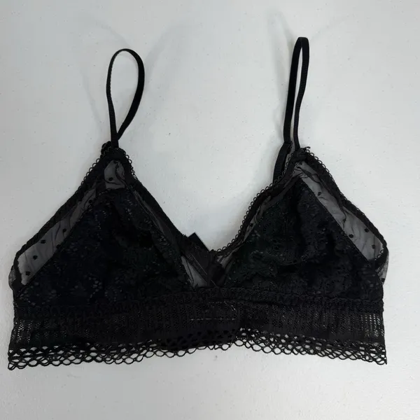 Victoria's Secret‎ S Small Bralette Bra Black Lace Adjustable Unlined Sheer Mesh - Image 2