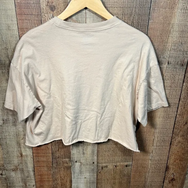American Eagle Tan Ford Bronco Graphic Raw Hem Cropped Tee Shirt M Surf Summer - Image 5