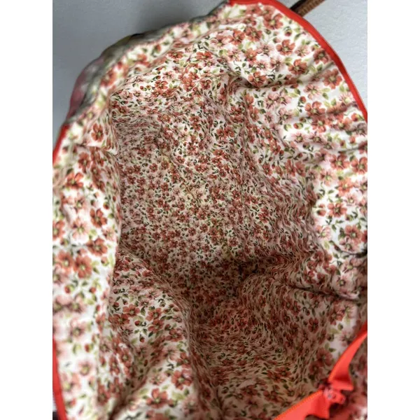 Patchwork Quilted Tote Bag Floral Sushi Patterns Handmade Boho Cottagecore Red - Image 3