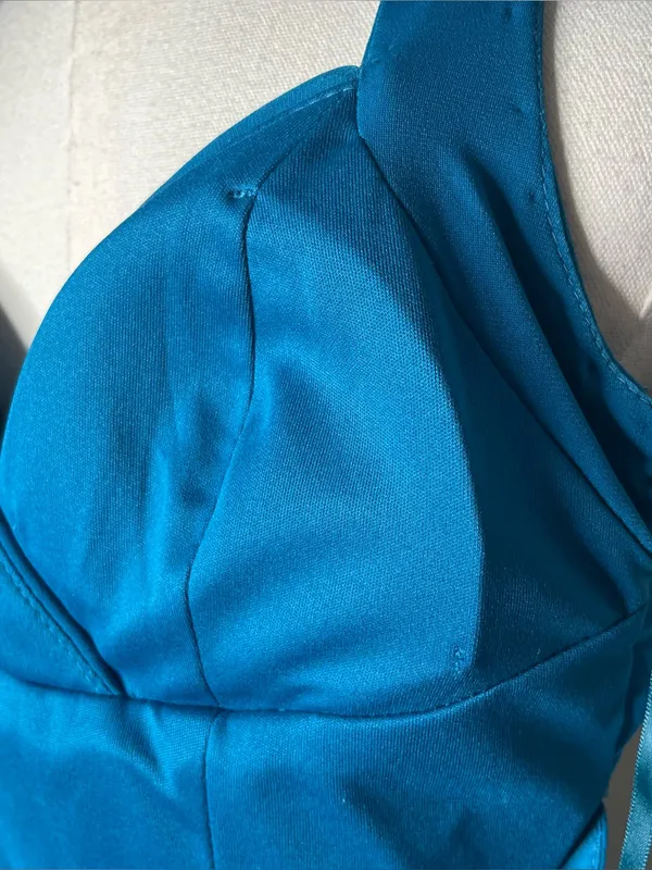 Vintage Blue Beaded Waist Criss Cross Back Mini Cocktail Dress Party Fairycore - Image 10