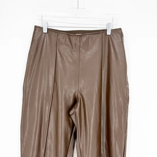 Abercrombie & Fitch Vegan Leather High Rise Slit Leg Flare Pants Women's L Brown - Image 5