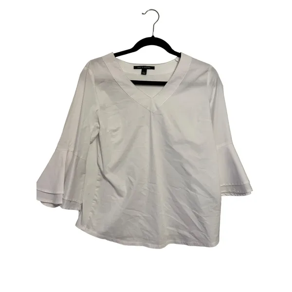 Zac & Rachel V-Neck Blouse Bell‎ Sleeve White Professional Top Womens S - Image 2