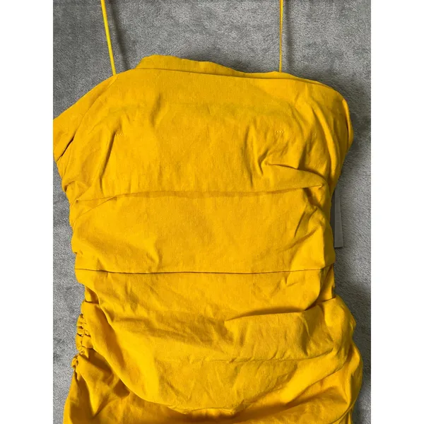 Anthropologie The Soleil Slim Strapless Ruched Dress Mango Yellow Size SP New - Image 3