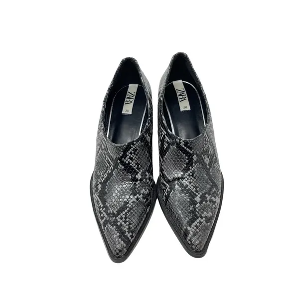 Zara Snakeskin Cowboy Heeled Ankle Booties Black Gray Size 38 / US‎ 7.5 - Image 2