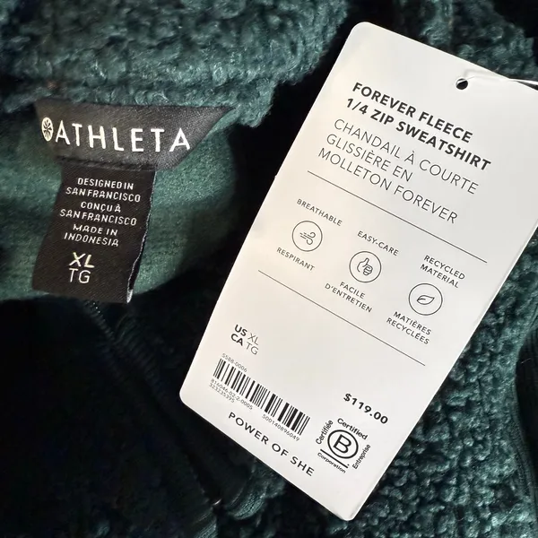 Athleta Forever Fleece 1/4 Zip Sweatshirt, Green, XL - Image 5