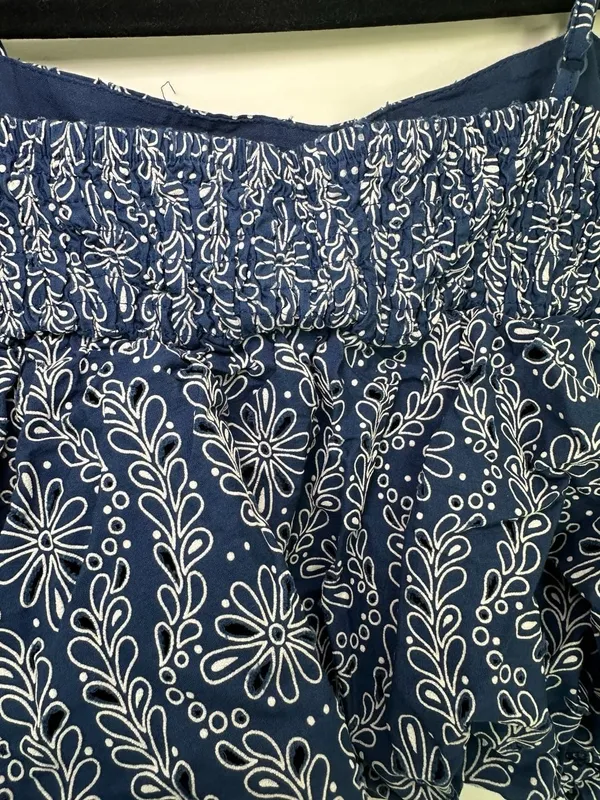 Zara Blue and White Floral Eyelet Cami Bubble Hem Crop Top Size M - Image 6