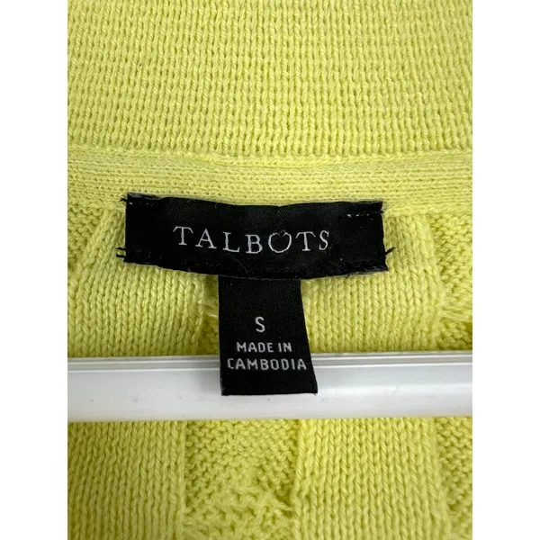 Talbot's Yellow Cable Knit Johnny Collar Pullover Sweater Preppy Old Money Small - Image 7
