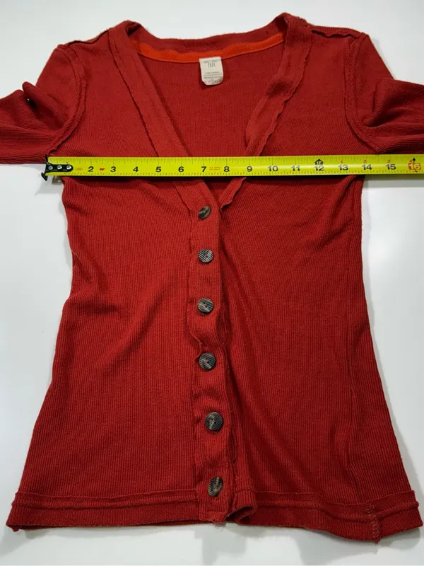 We The Free Ribbed Button-Front Long Sleeve Top in Rust - Image 4