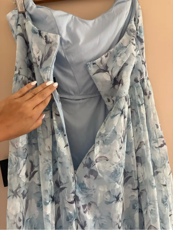 Lulus Special Moment Light Blue Floral Strapless Bustier Maxi Dress Size Large - Image 9