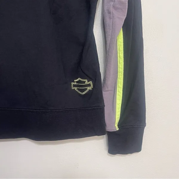 Harley‎ Davidson Woman's Full Zip Hooded Sweater Size XS Black Neon Green White - Image 6