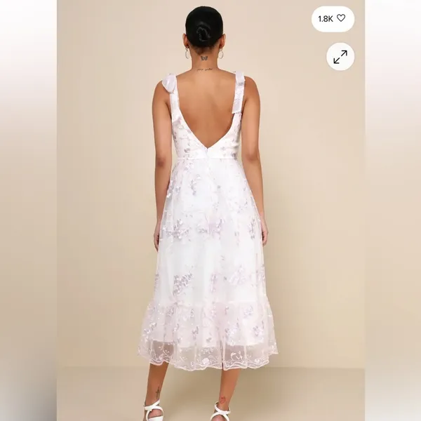 Lulus Distinctly Sweet White Floral Embroidered Tie-Strap Midi Dress Size Small - Image 2