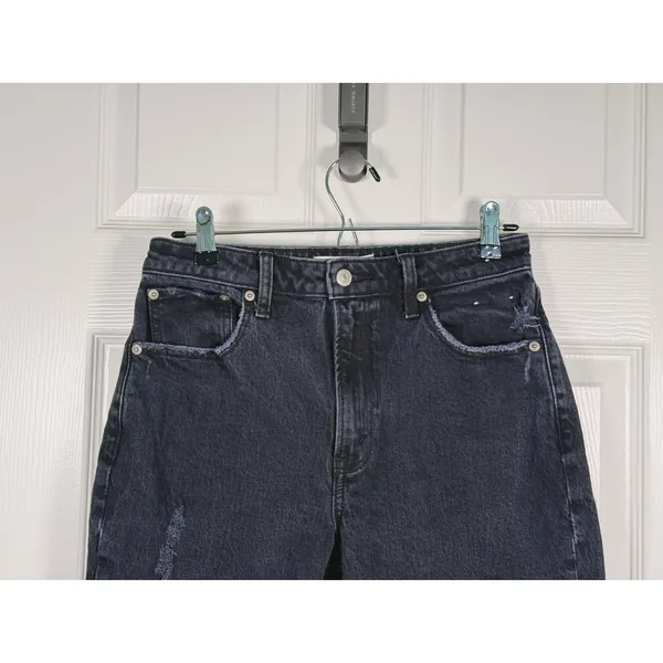 Abercrombie & Fitch Curve Love Mom High Rise Jeans Size 28 (6) Black Grunge Edgy - Image 5