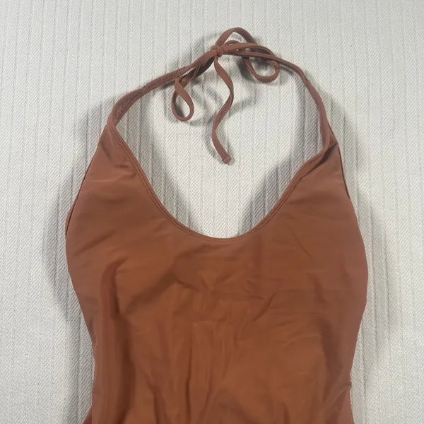 Aerie One Piece Swimsuit Small Brown Halter Scoop Neck Backless Bathing Suit - Image 3