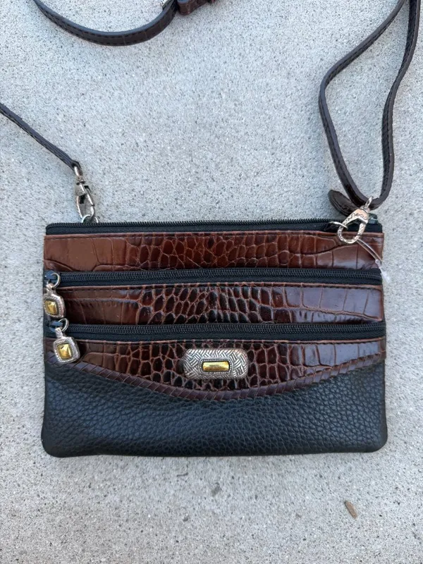 Brighton Brown & Black Croc Embossed Mini Crossbody Purse with Adjustable Strap - Image 2