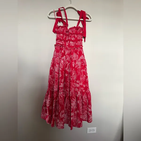 En Saison Red Floral Tie-Shoulder Sundress with White Print - Image 2