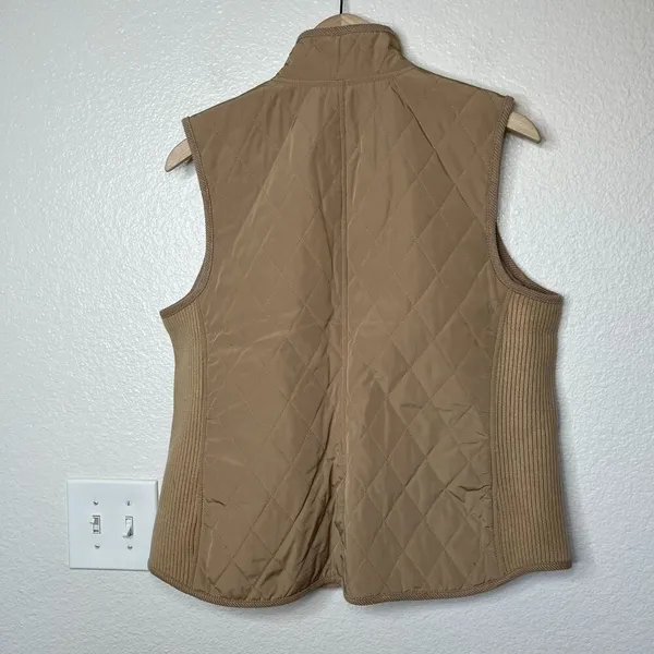 Talbots Womens Tan Quilted fisherman-core Zip-Up Front Pockets Sleeveless large - Image 6