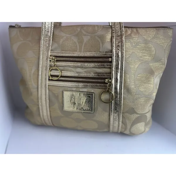 Coach Poppy Op Art Glam Tote Gold Metallic Ja Handbag - Image 2