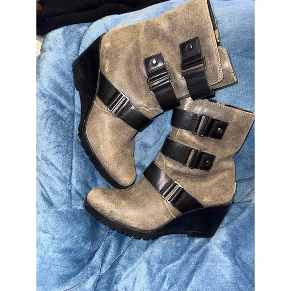 Sorel After Hours Wedge Boots Womens 10 Leather Buckle Grunge - Image 2