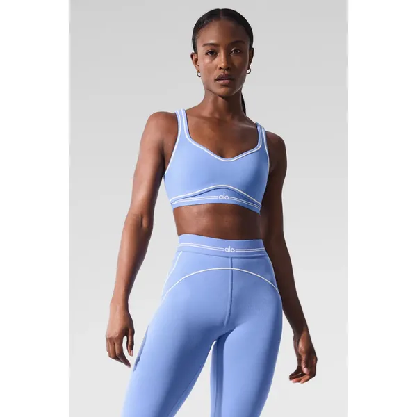 Alo Yoga Airbrush Heart Throb Bra Crystal Clear Blue/White M - Image 2