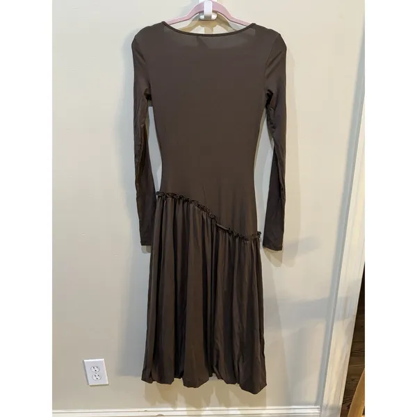Saemdi Jeanette Drop-Waist Midi Dress Brown Size XS Bubble Hem Tencel - Image 5