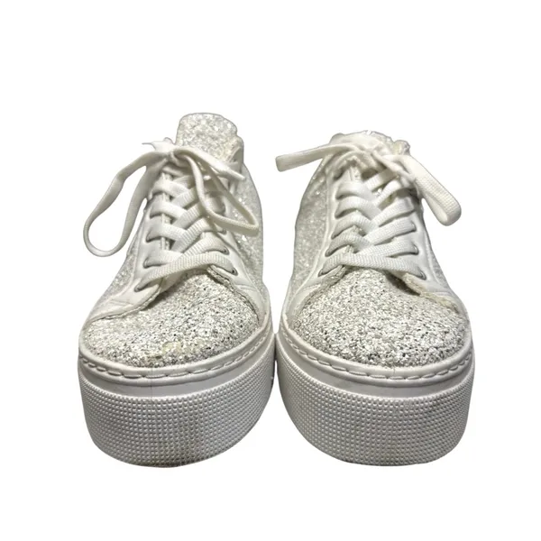 Steve Madden Womens White 2 Star Glitter Low Top Platform Sneakers Shoes Size 41 - Image 2