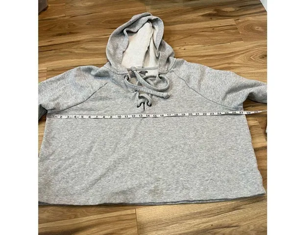 Aerie Gray Lace Up Hoodie Sweatshirt relax fit Size XL - Image 4