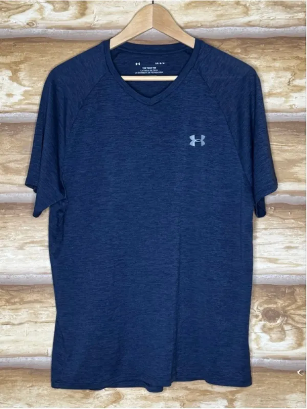 Under Armour Navy V-Neck Short-Sleeve Tech Tee size large - Image 2