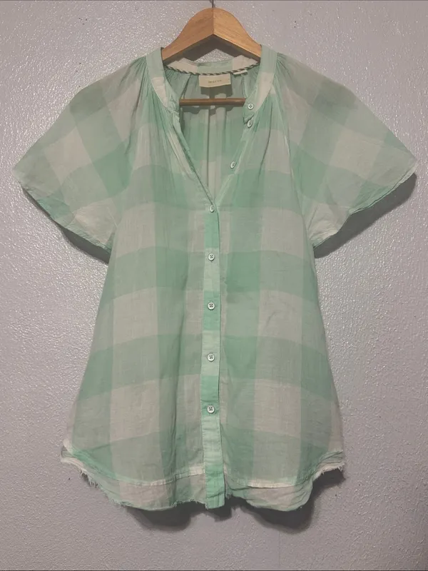 Anthropologie Maeve Gingham Flutter Top Mint Green White Size S - Image 2