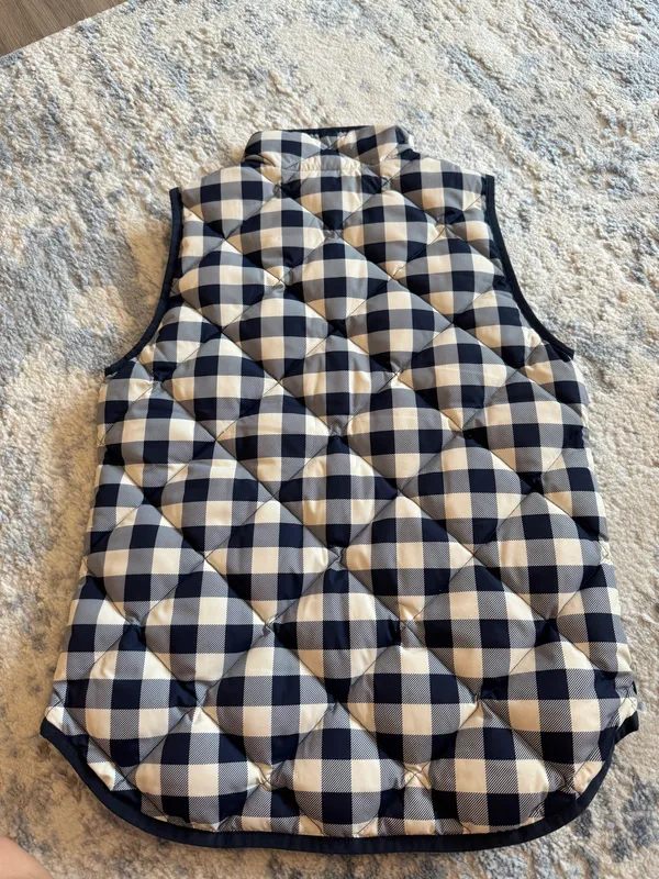 J.Crew Factory Quilted Gingham Puffer Vest in Navy - Image 3