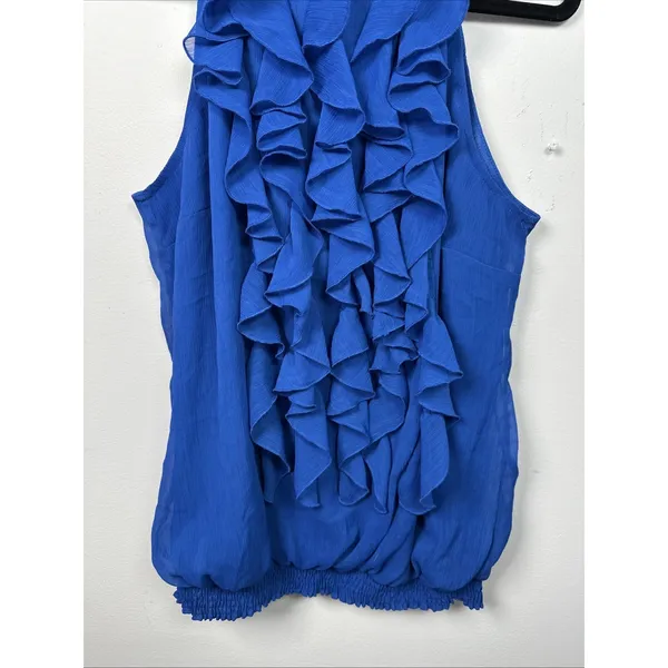 Vintage Mossimo Medium Top Blue Ruffles Y2K‎ Womens Sleeveless Tank Halter Neck - Image 11