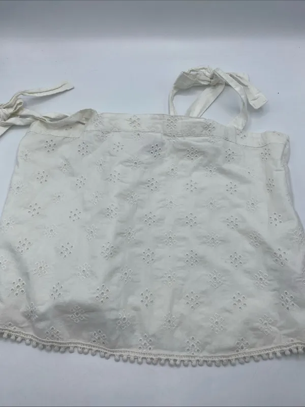 Aerie White Eyelet Cropped Tie Strap Summer Beach Cottage Core Tank top Small - Image 2