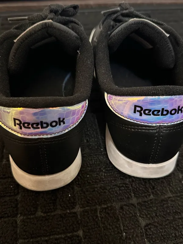Reebok Black Leather Low-Top Sneakers with Holographic Accents - Image 4