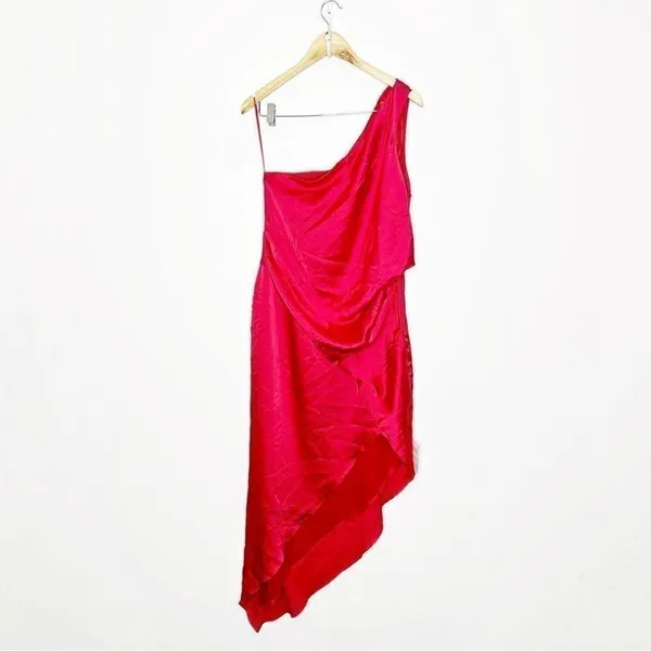 ASOS DESIGN satin one shoulder drape midi‎ dress in red womens size 8 C27 - Image 3