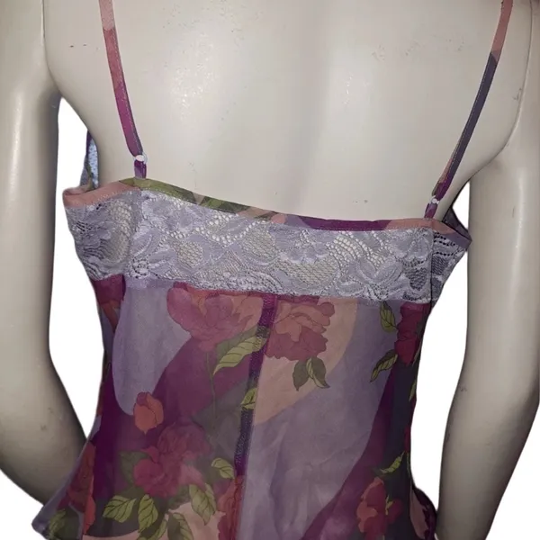 Frederick’s of Hollywood Sheer Floral Mesh Cami – Lace Trim – Size L - Image 2