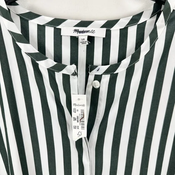 Madewell Tie Waist Midi Shirtdress in Stripe White Deep Forest Cotton US 10 NWT - Image 14