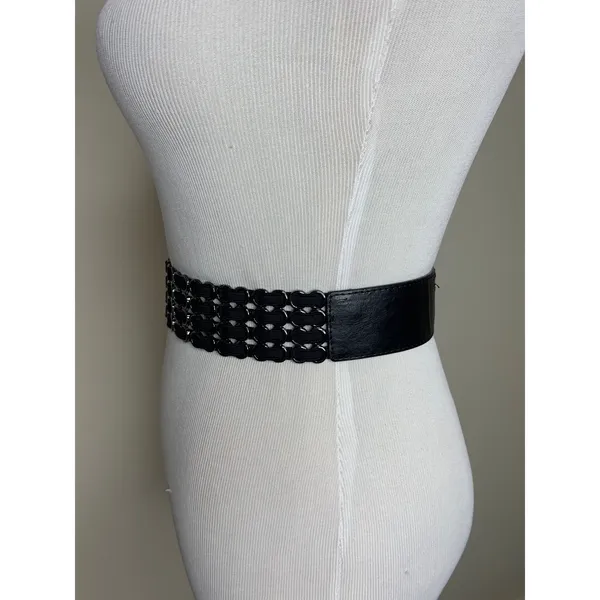Black Stretch Belt Silver Hardware OSFA - Image 3