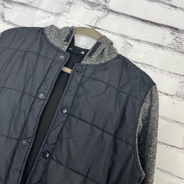 Ocean Current Women’s Puffer Jacket XL Black Gray Two Tone Button Up Hoodie Y2K - Image 8