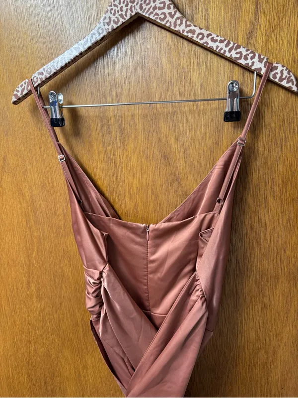 Showpo. How Will I Know Wrap Waist Tulip Hem Midi Dress Dusty Rose US 6 NWT - Image 9
