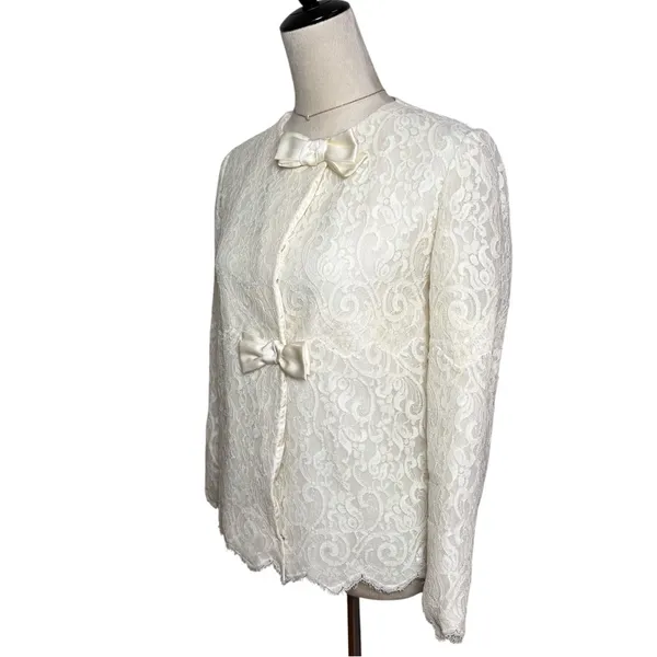 Vintage Lily of France Ivory Lace Bow Formal Jacket Small | Coquette‎ Romantic - Image 4